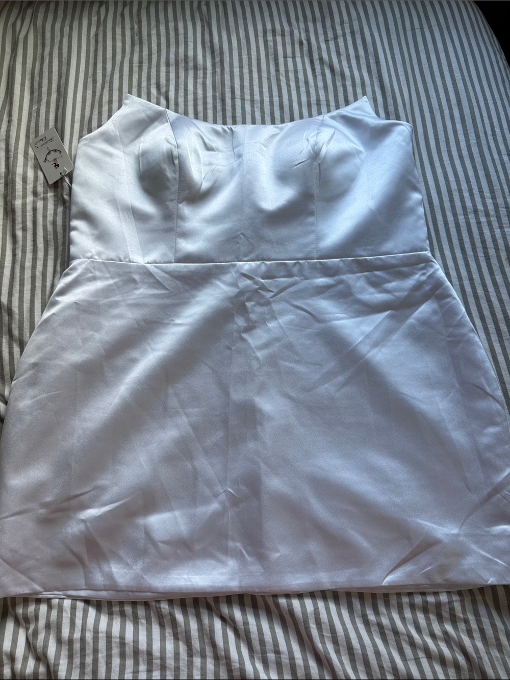 Amazon Strapless White Satin Mini Dress